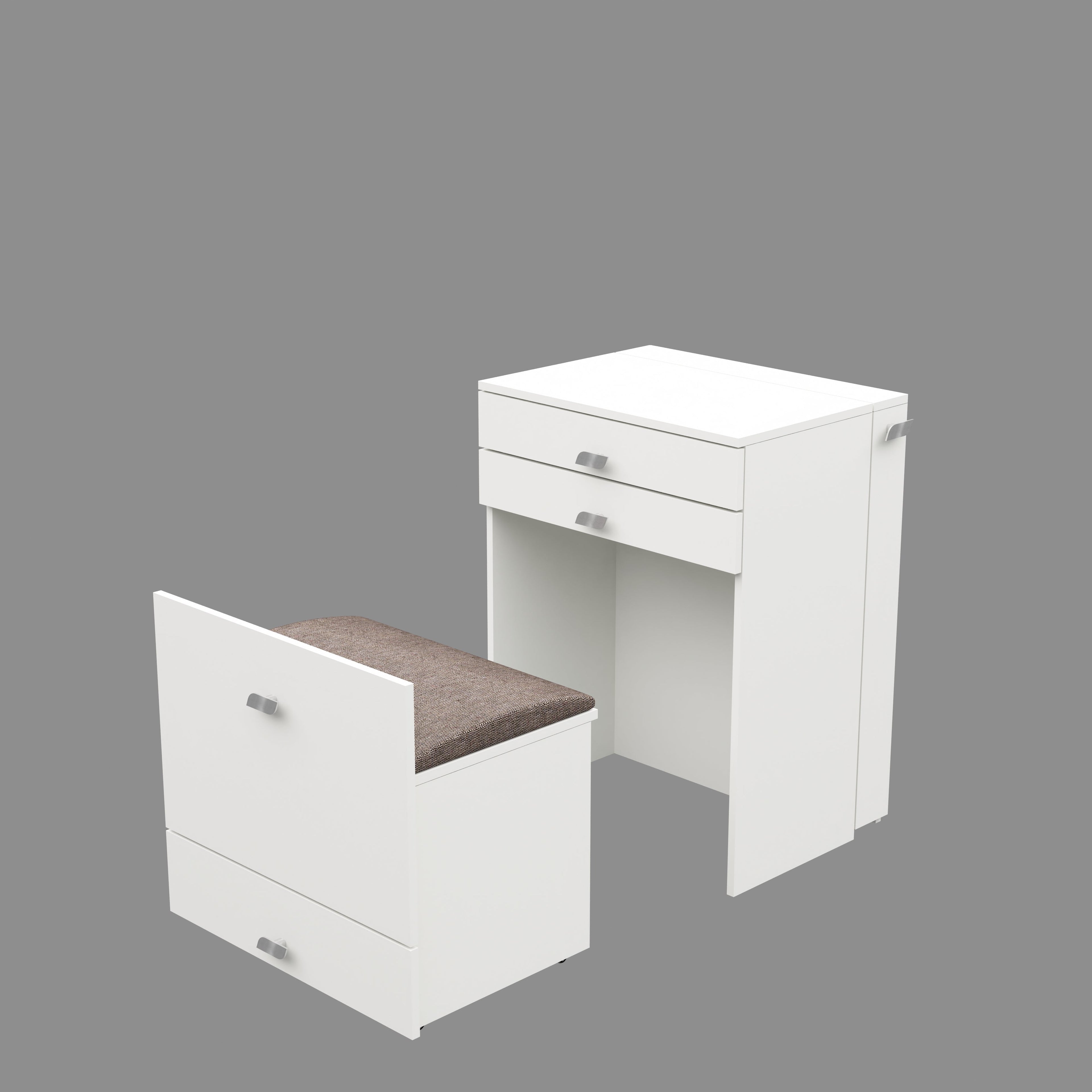 Wooden Vanity Table with Hidden Jewelry Storage, Drawers & Lift-Up Mirror (White)