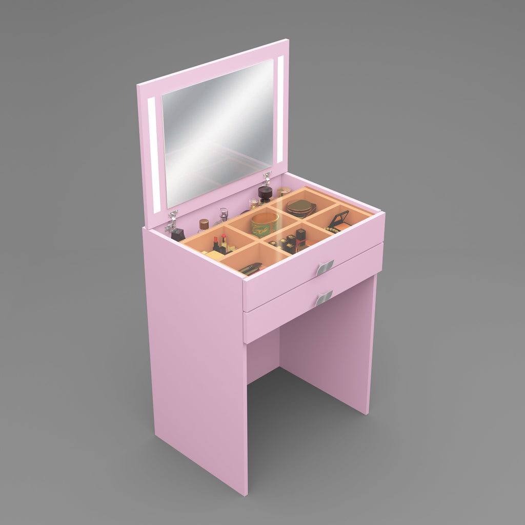 Modern Vanity Table with Hidden Jewelry Storage, Drawers & Lift-Up Mirror (Pink)
