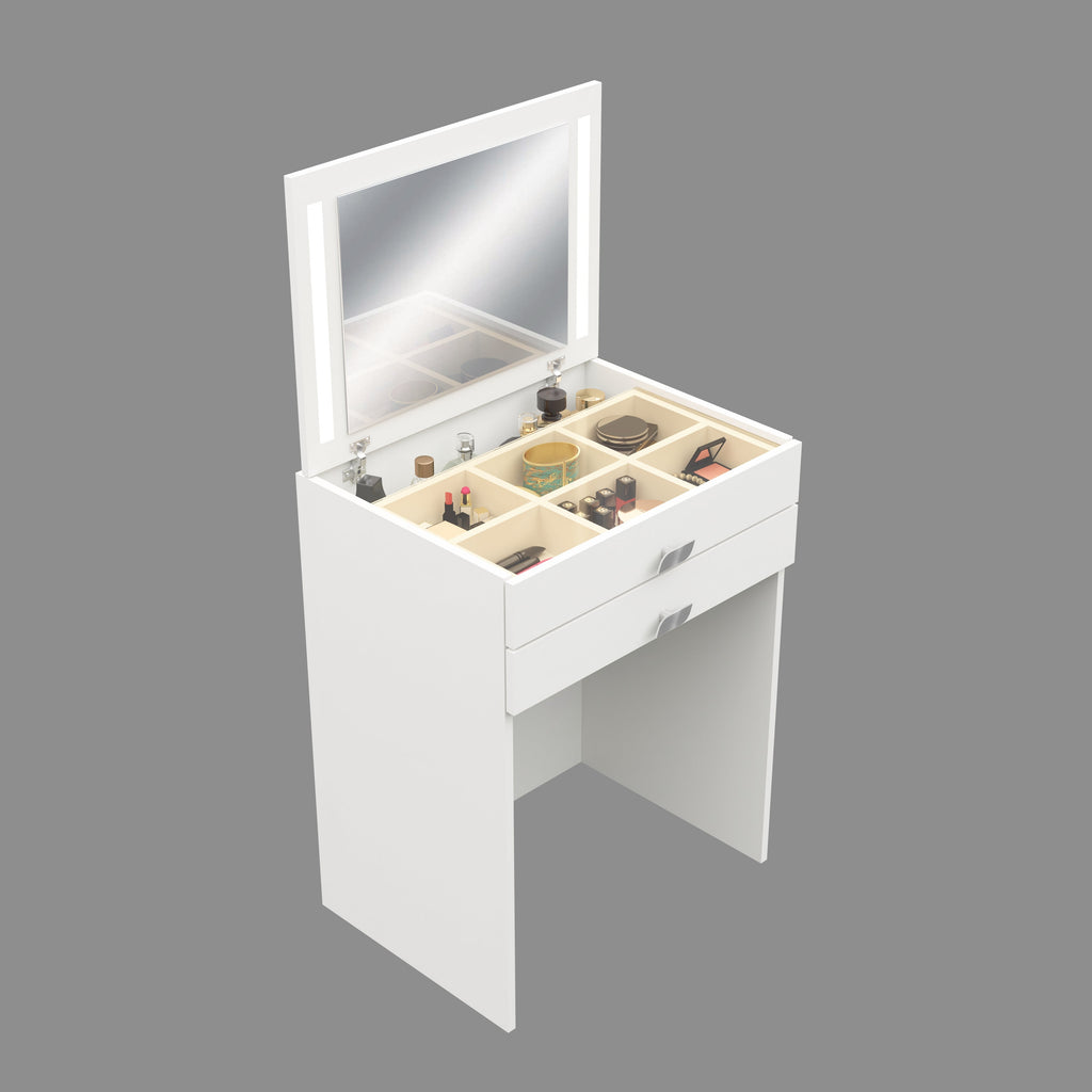 Modern Vanity Table with Hidden Jewelry Storage, Drawers & Lift-Up Mirror (White)