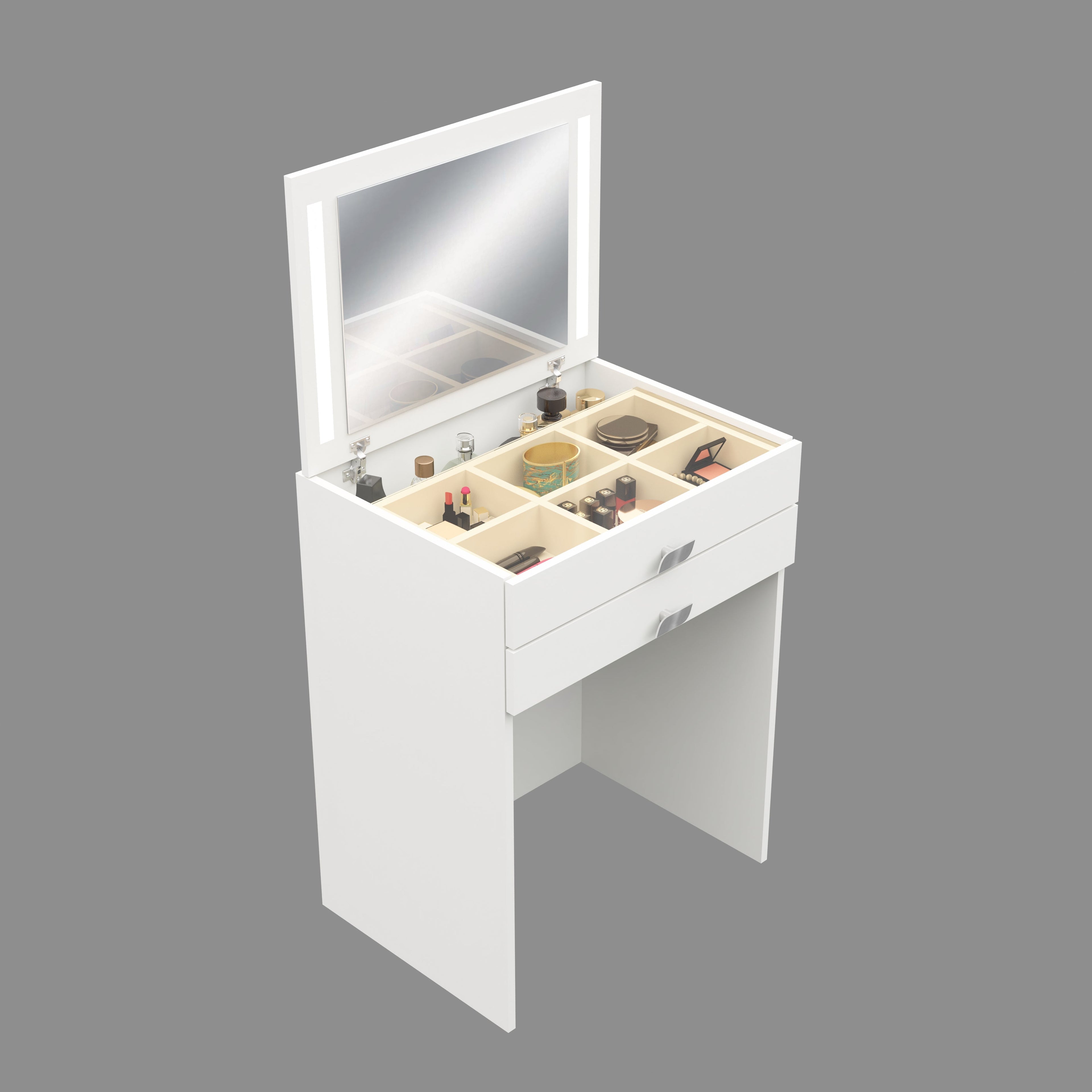 Modern Vanity Table with Hidden Jewelry Storage, Drawers & Lift-Up Mirror (White)