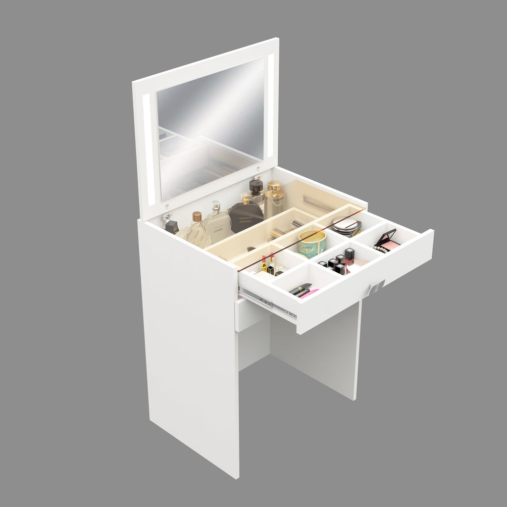 Modern Vanity Table with Hidden Jewelry Storage, Drawers & Lift-Up Mirror (White)