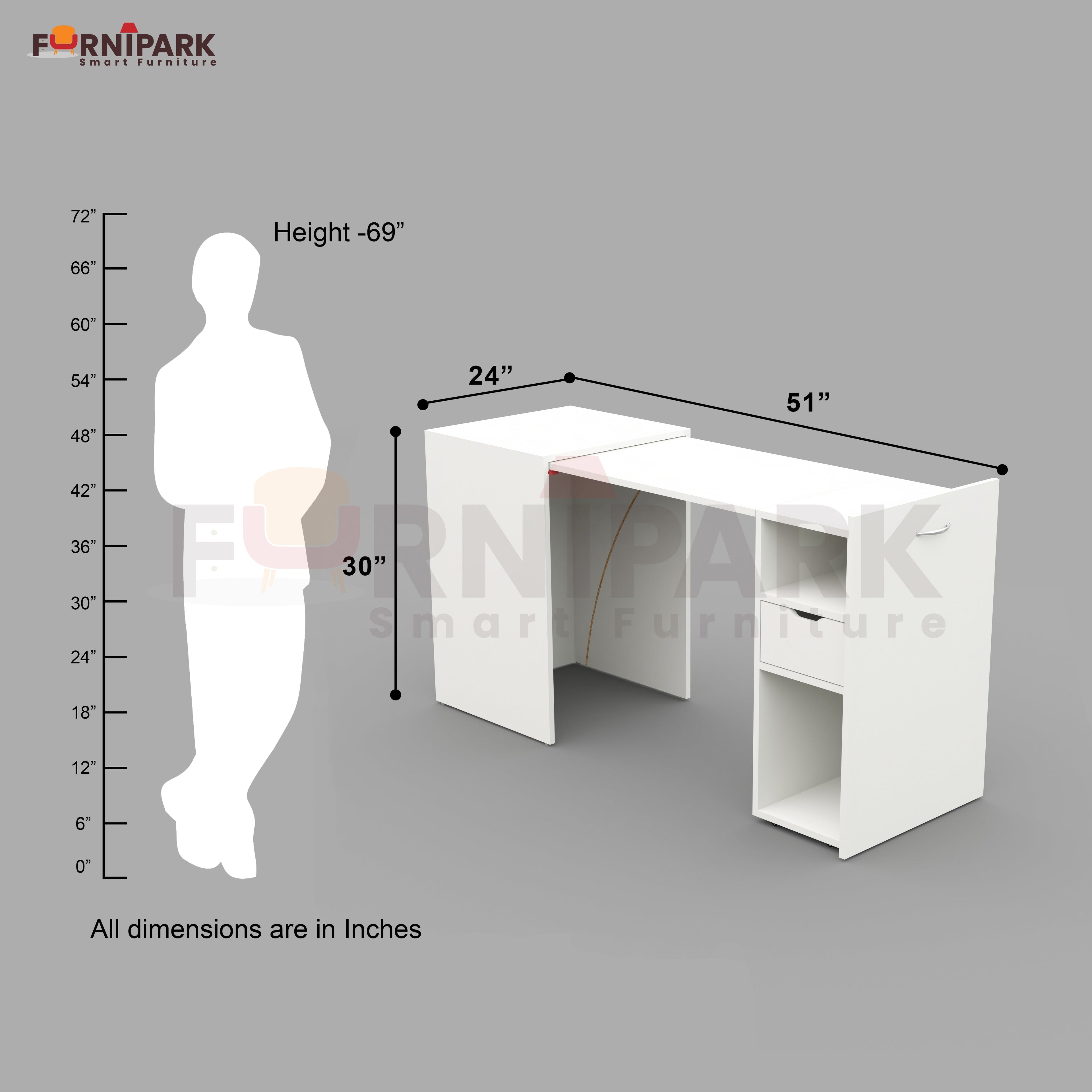 Extendable Table with Drawer (White)