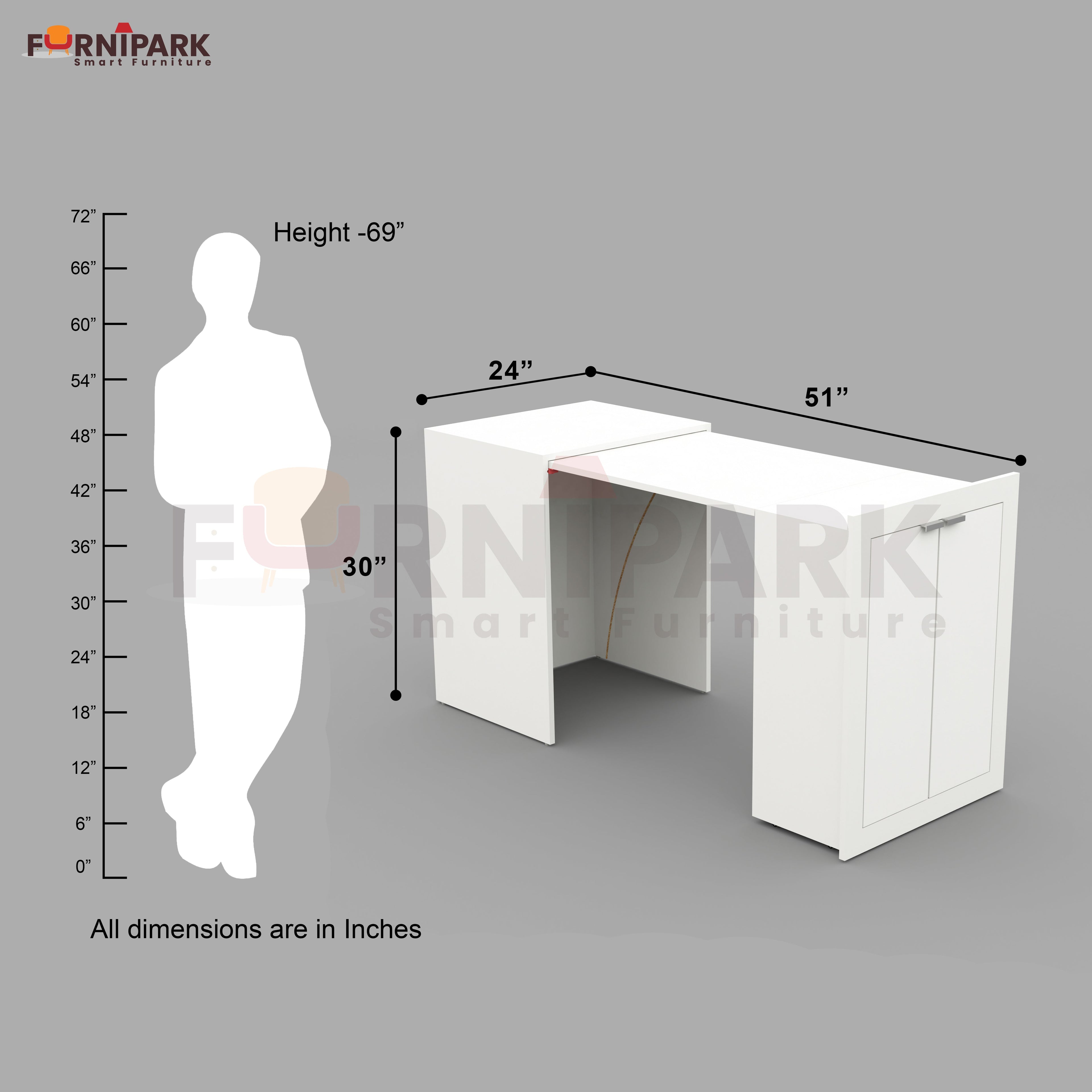 Expandable 2-in-1 Table with Book / File Cabinet (White)