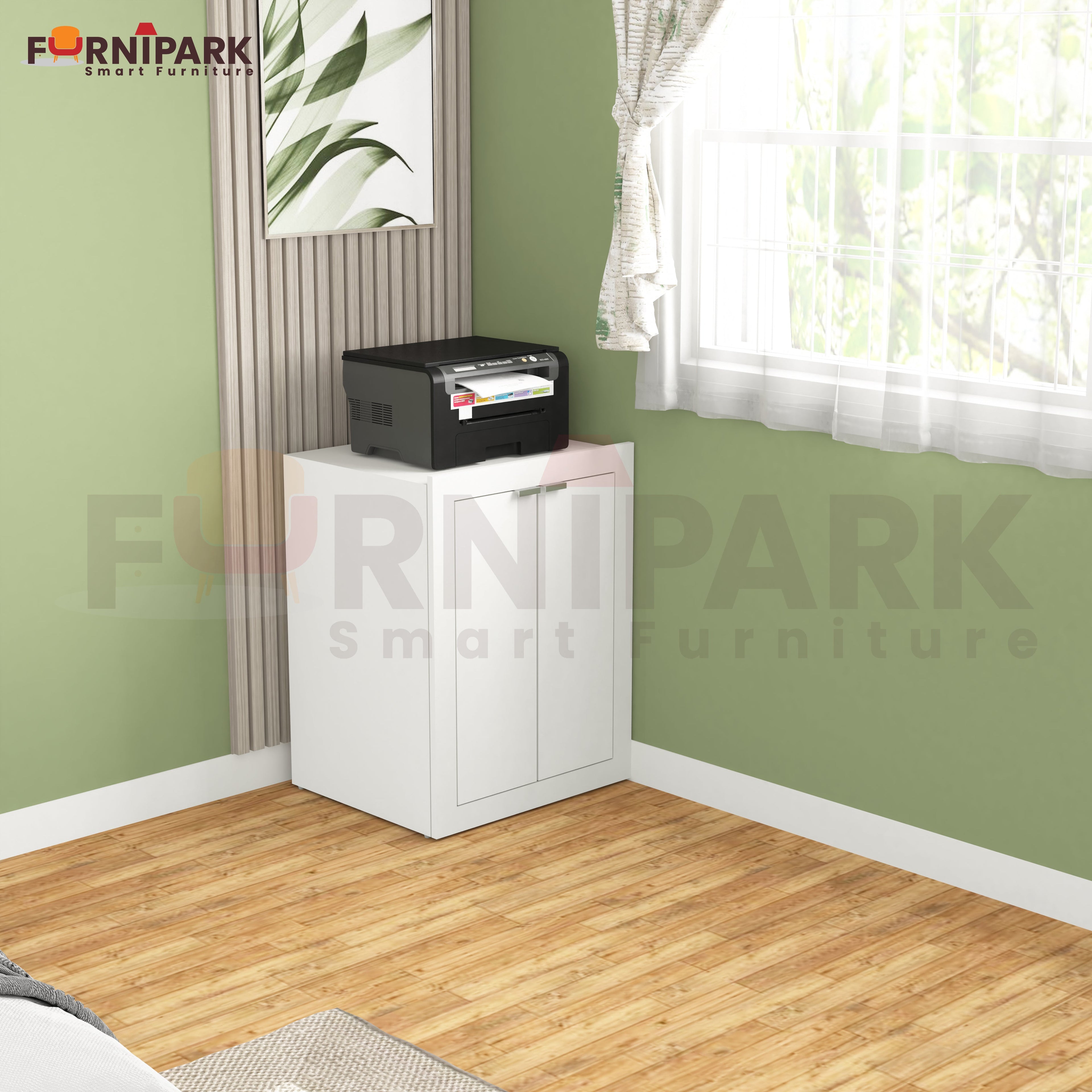 Expandable 2-in-1 Table with Book / File Cabinet (White)