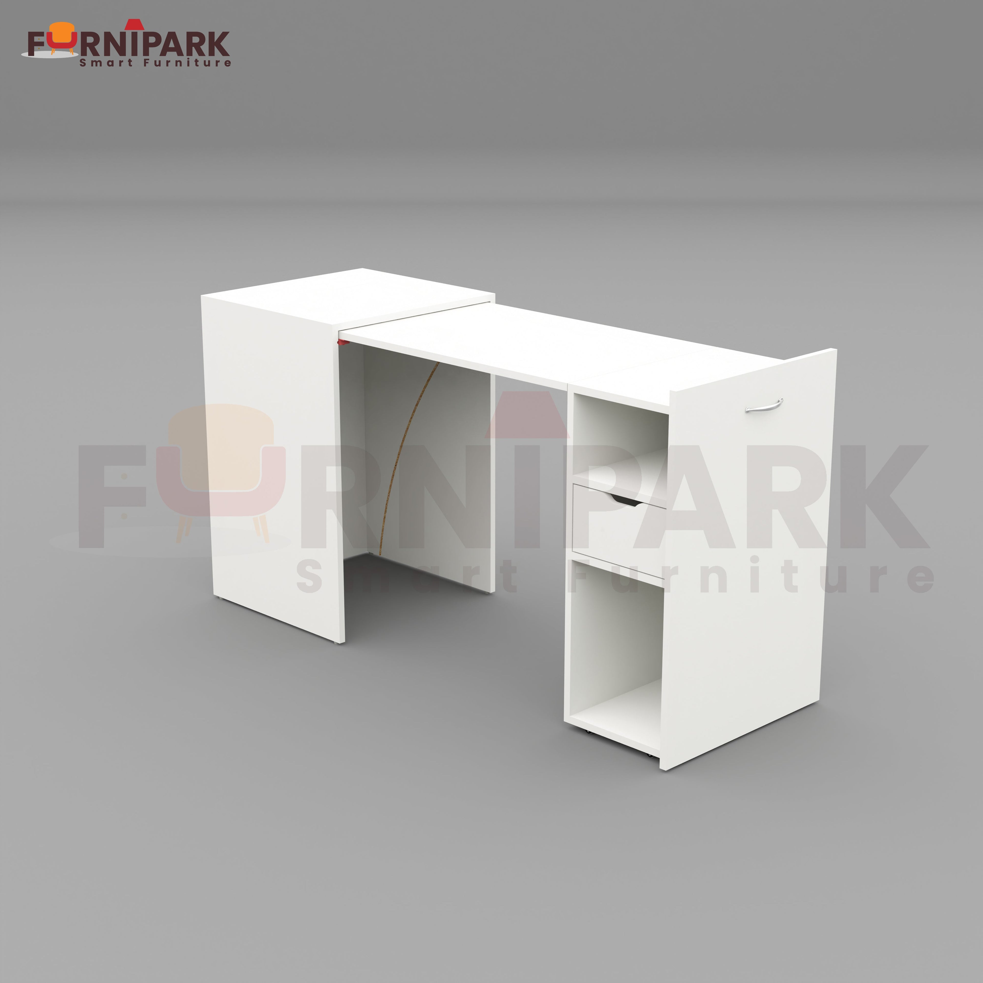 Extendable Table with Drawer (White)