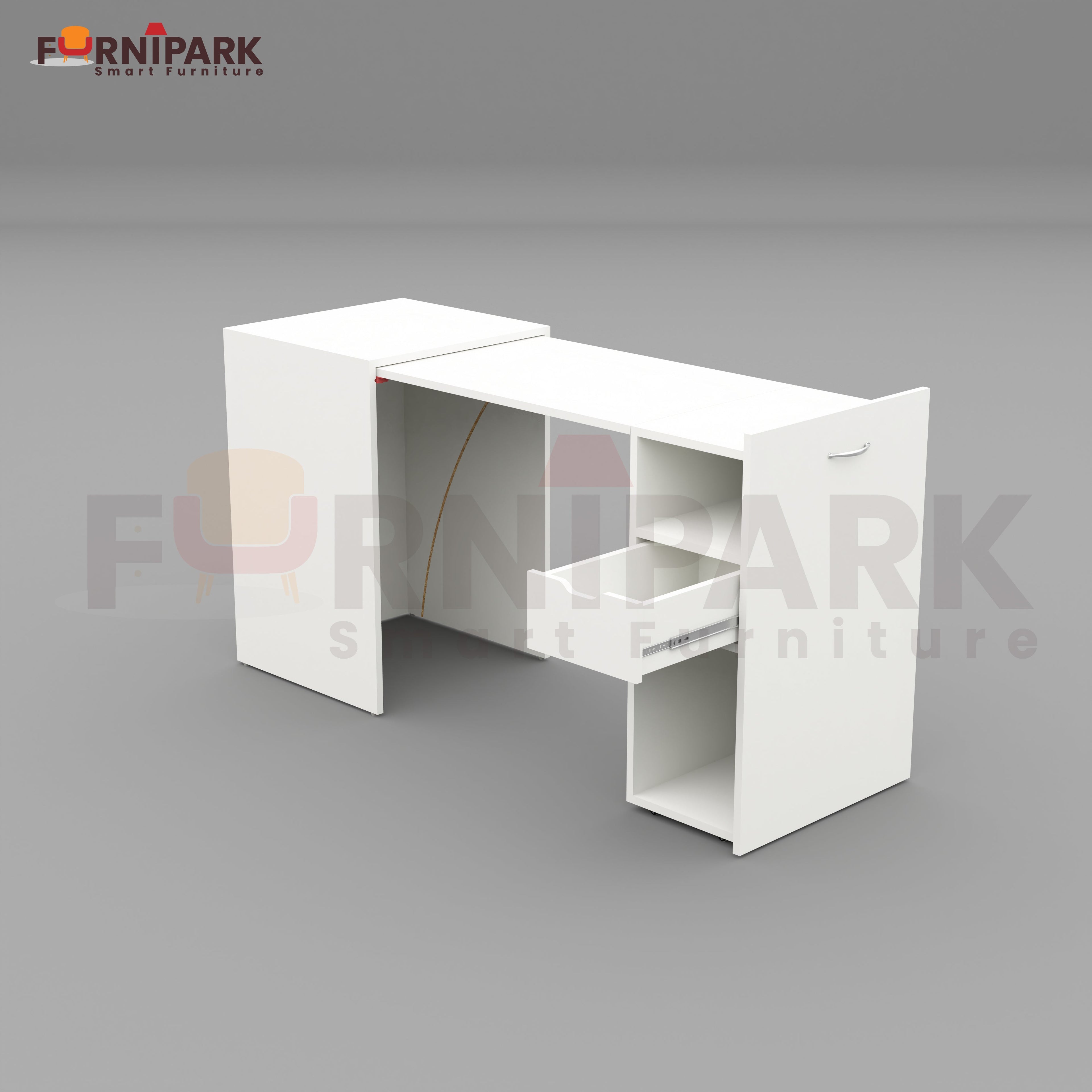 Extendable Table with Drawer (White)