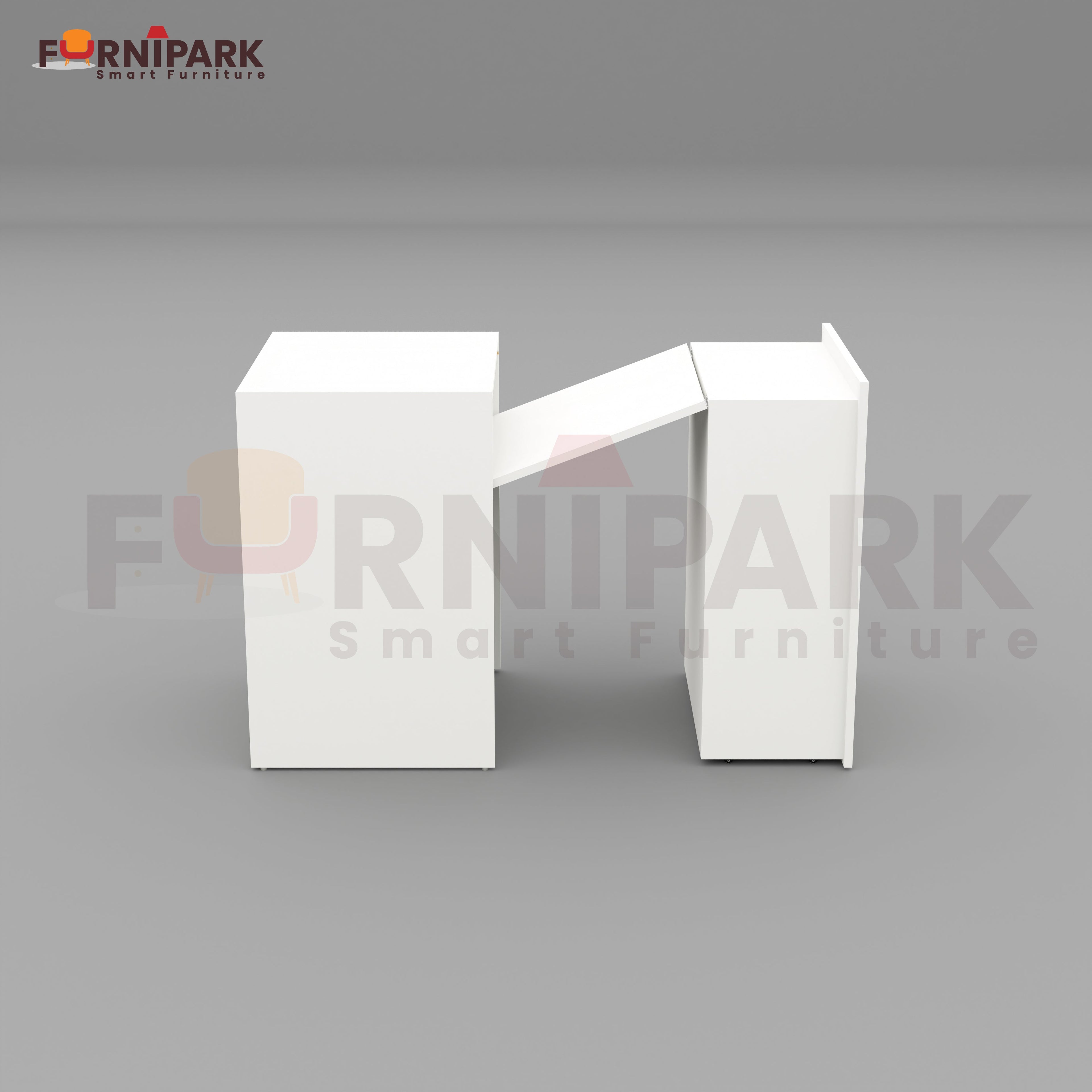 Expandable 2-in-1 Table with Book / File Cabinet (White)